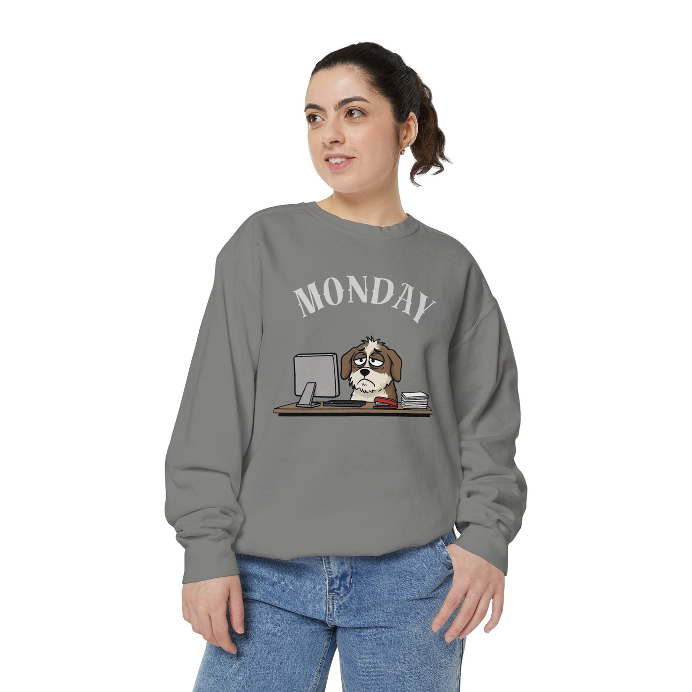 Monday Face Dog Stares Blankly Unisex Crewneck Sweatshirt style 5