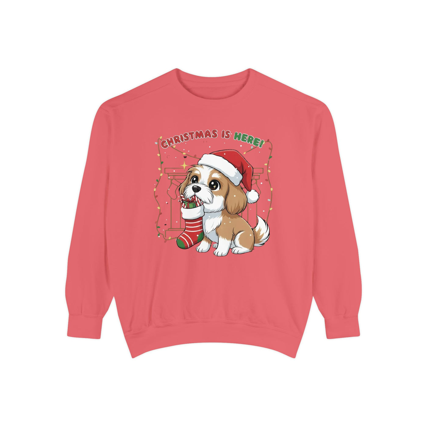 Cute Puppy waiting for Christmas presents style 5 Cozy Graphic Unisex Crewneck Sweatshirt