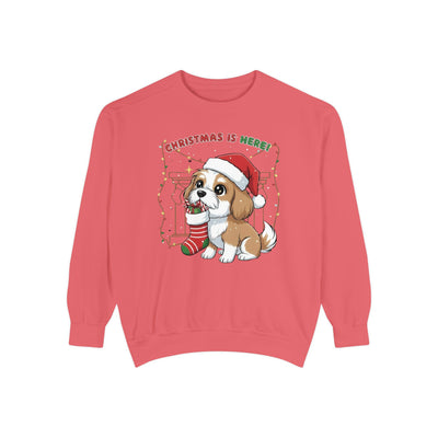 Cute Puppy waiting for Christmas presents style 5 Cozy Graphic Unisex Crewneck Sweatshirt
