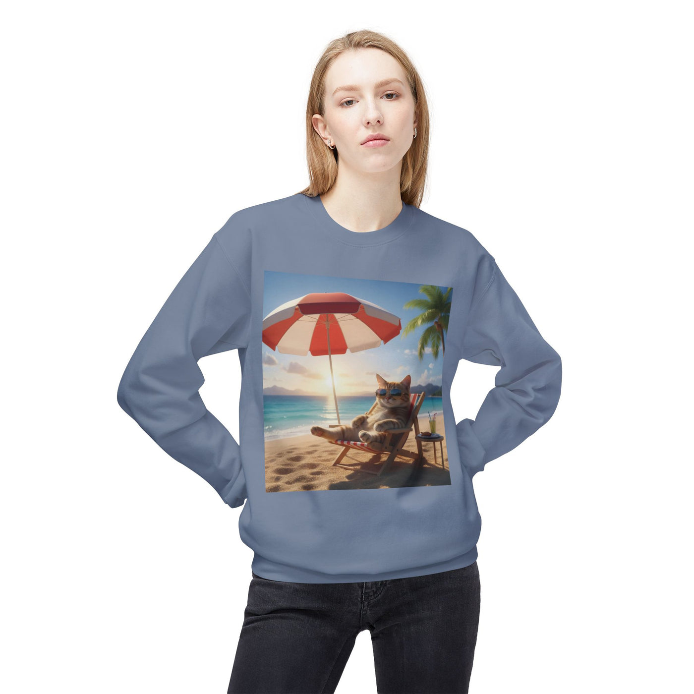 Beach Vibes Cat Crewneck Sweatshirt