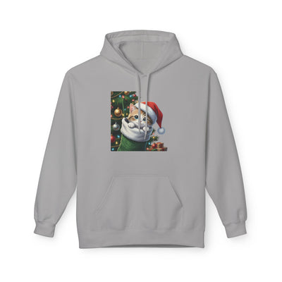 Adorable kitten hiding in Christmas stocking style 2 Cozy Graphic Unisex Midweight Softstyle Fleece Hoodie