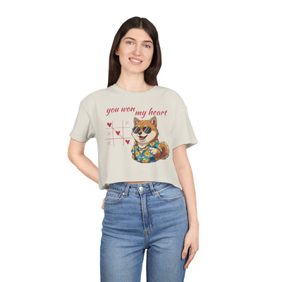 Cute Graphic Crop Tee - 'You Won My Heart', Women's Fashion, Gift for Animal Lovers, Casual Outfit, Summer Style, Funny Shirt
