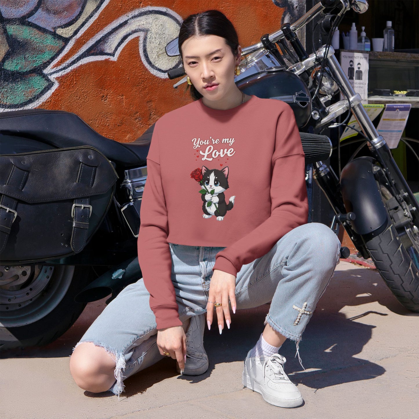 Cropped Cat Lover Women Sweatshirt - You're My Love style 1