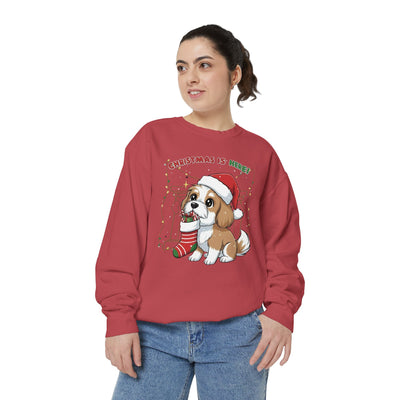 Cute Puppy waiting for Christmas presents style 5 Cozy Graphic Unisex Crewneck Sweatshirt