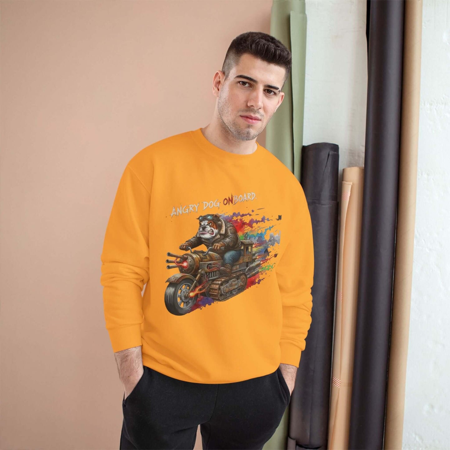 Angry Dog Onboard Graphic Champion Crewneck Sweatshirt style 1