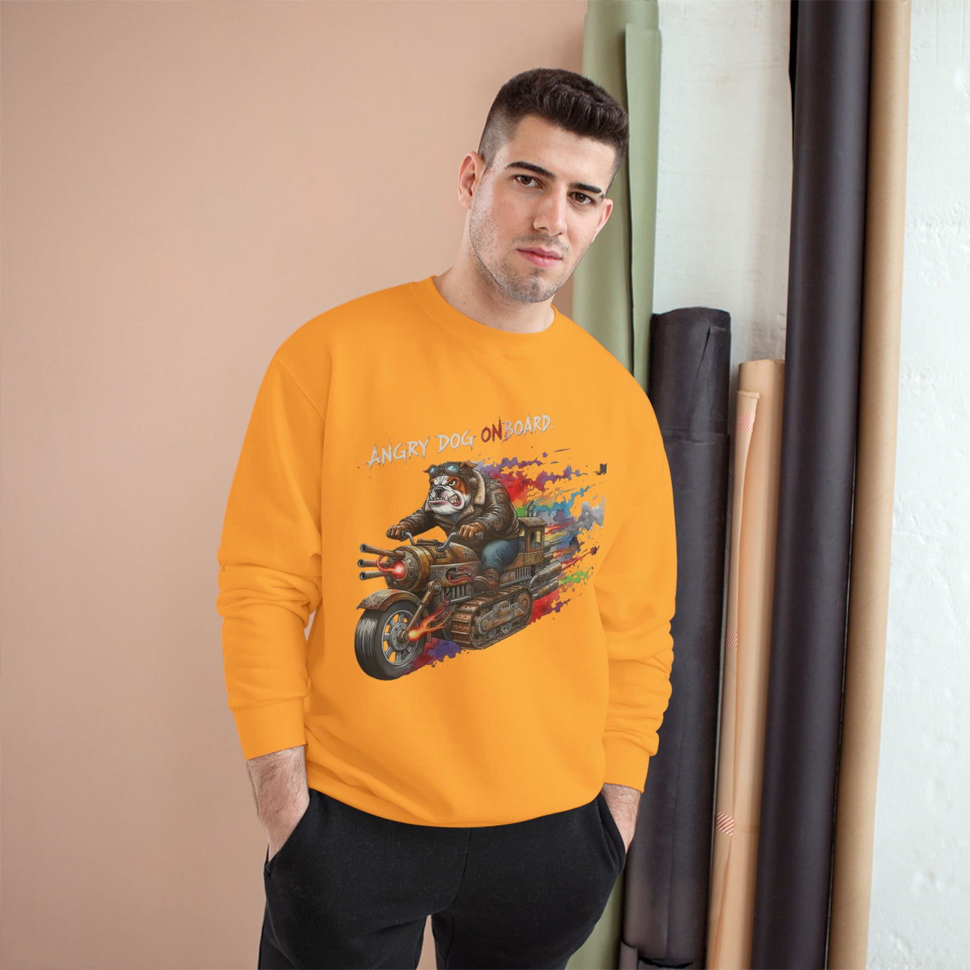 Angry Dog Onboard Graphic style 1 Champion Crewneck Sweatshirt for Gamers & Sci‑Fi Fans