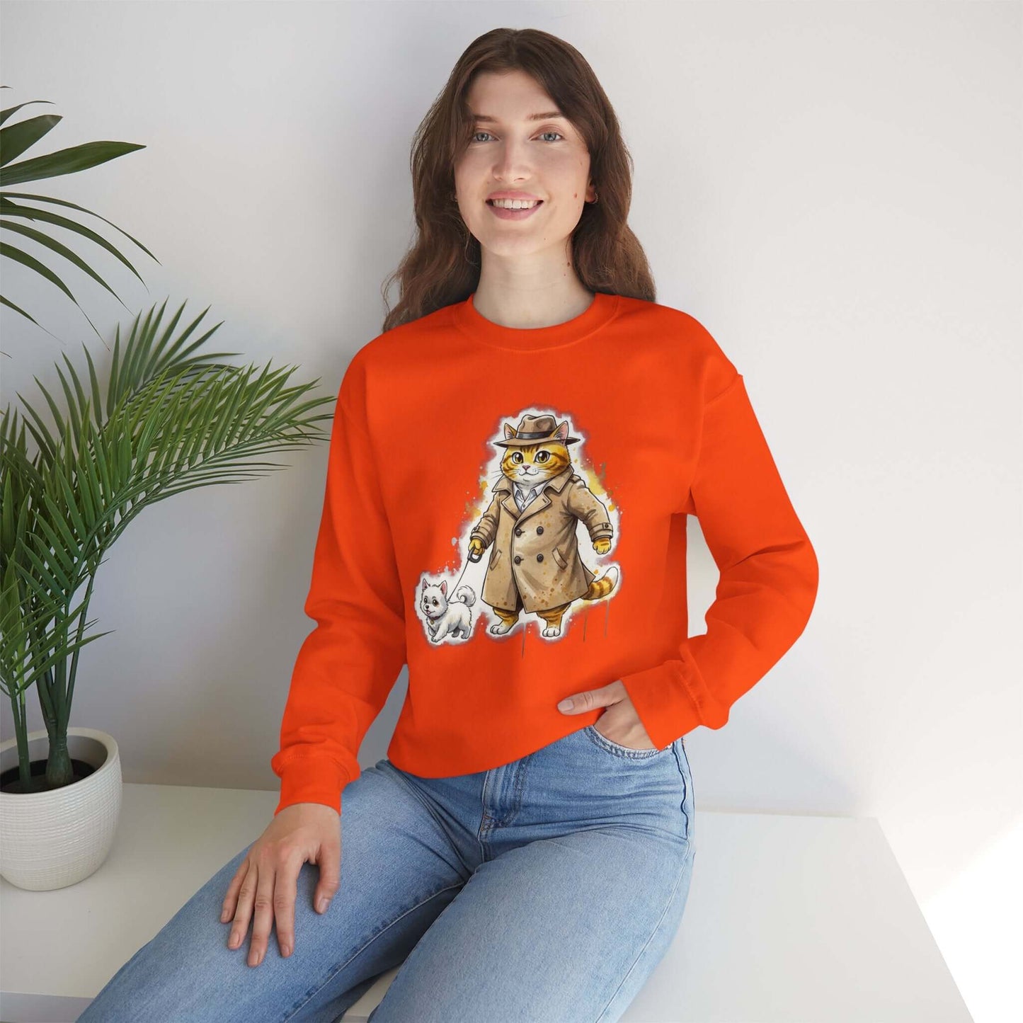 Watercolor Cat & Dog painting Unisex Crewneck Sweatshirt style 1