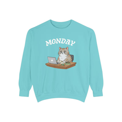 Monday Face Cat Stares Blankly Unisex Crewneck Sweatshirt style 4