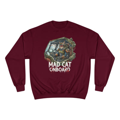 Mad Cat Onboard Graphic style 1 Champion Crewneck Sweatshirt for Gamers & Sci‑Fi Fans