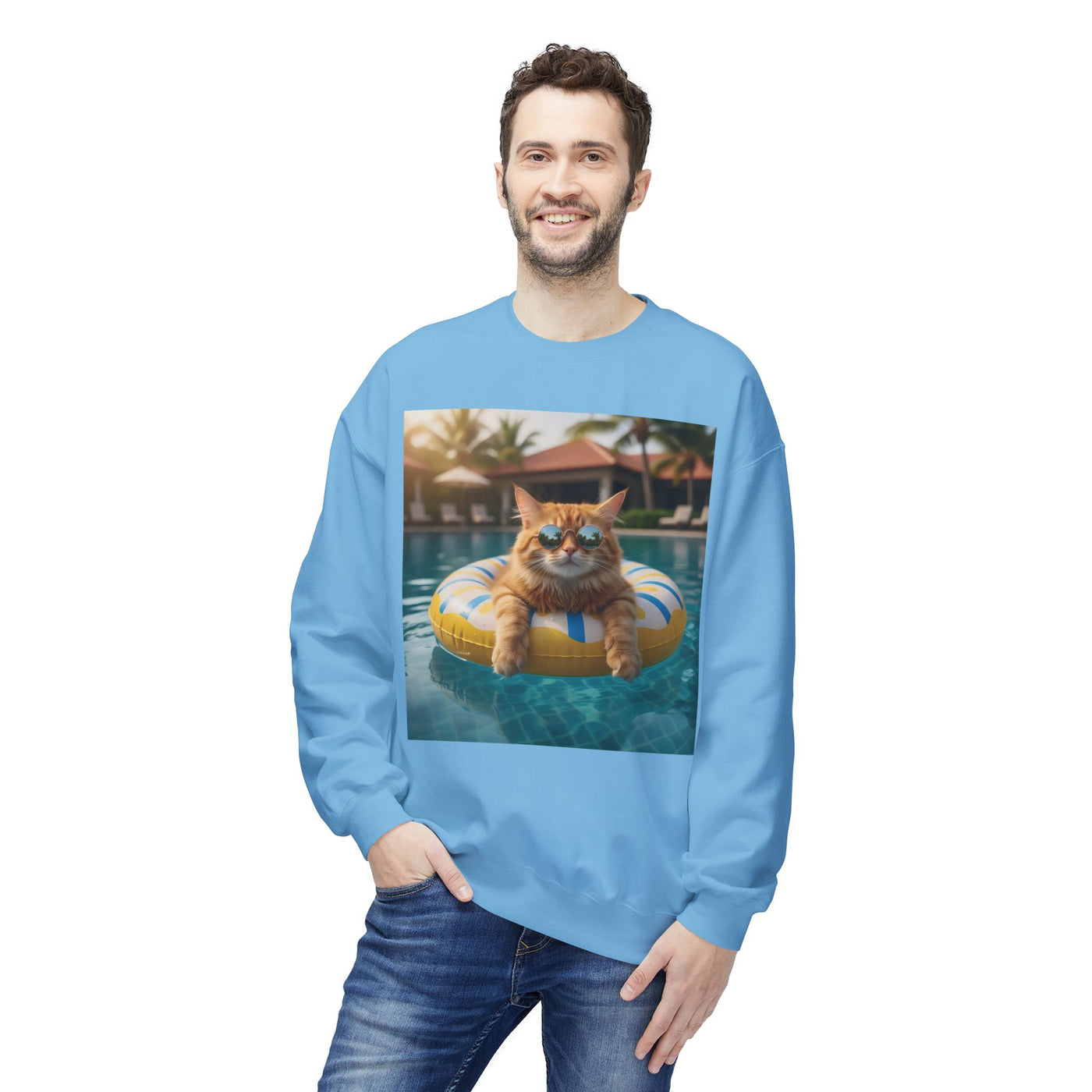 Swimming Pool Vibes Cat Crewneck Sweatshirt
