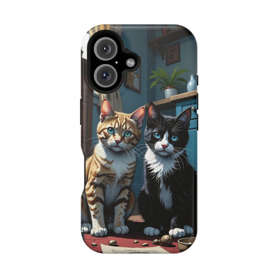 Cute Cats Magnetic Phone Case comic style 4, Cat Lover Gift, Impact-Resistant iPhone Case, Funny Pet Accessory, Unique Animal Design