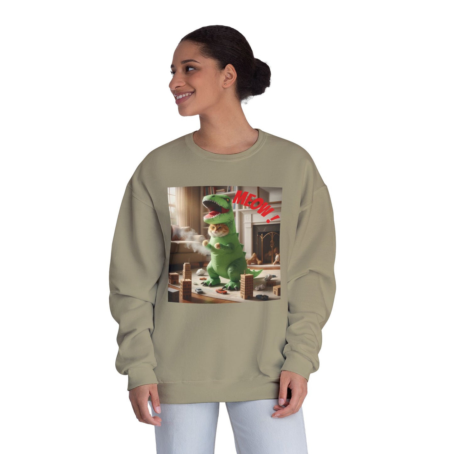 Tyrannosaurus Cat at home Unisex NuBlend Crewneck Sweatshirt