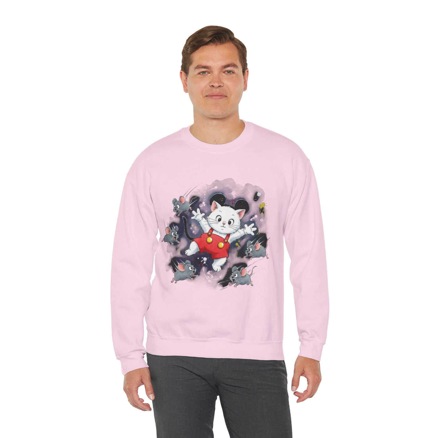 Watercolor painting style 2 Men & Women Cute Cat Pile Crewneck Sweatshirt
