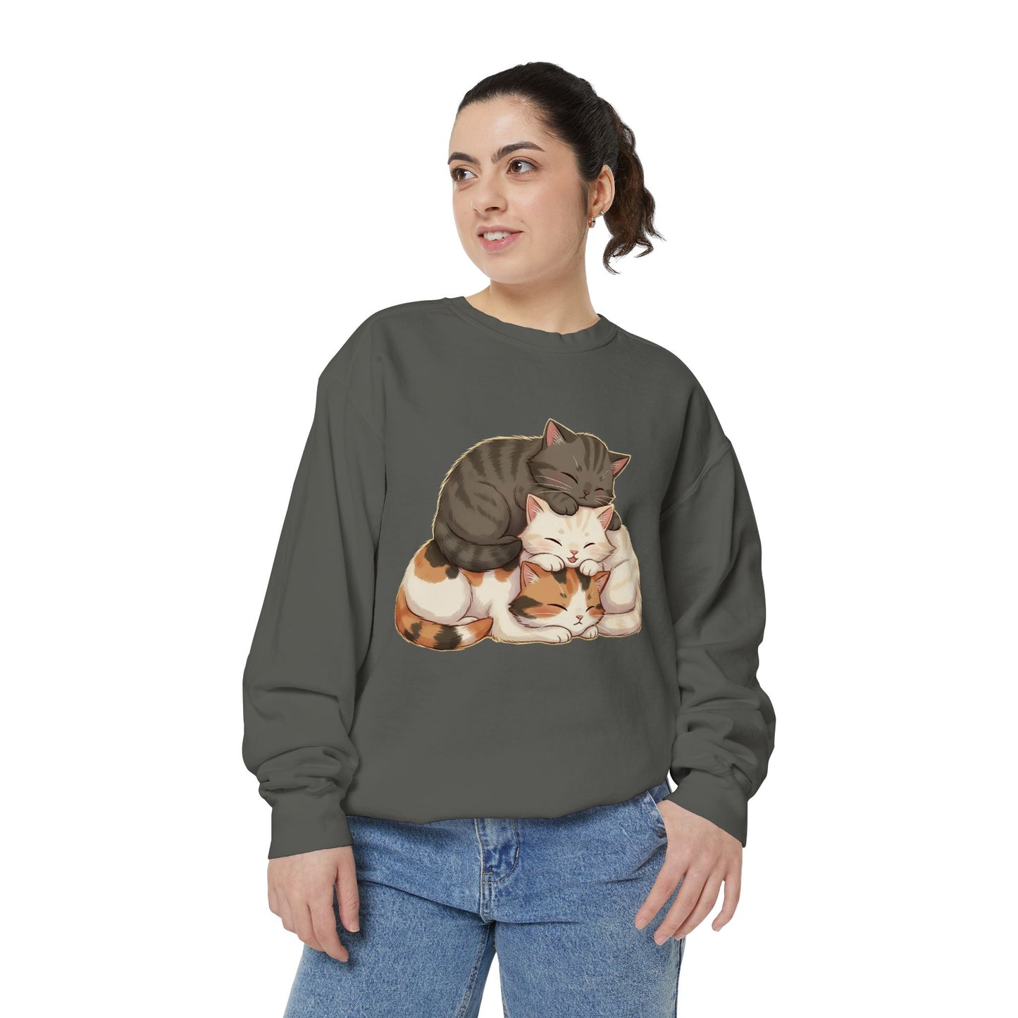 3 Cute Sleeping Cats Cozy Graphic Unisex Crewneck Sweatshirt style 3