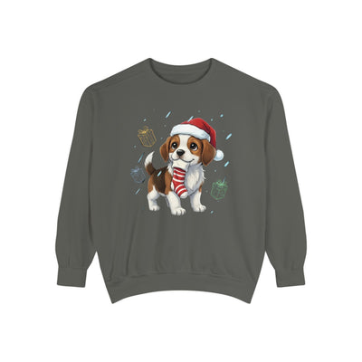 Cute Puppy waiting for Christmas presents style 6 Cozy Graphic Unisex Crewneck Sweatshirt