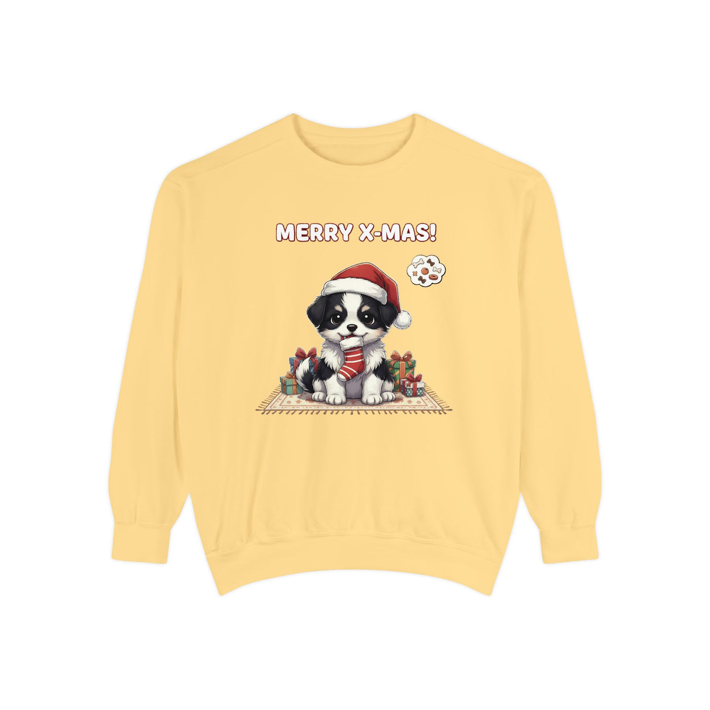 Cute Puppy waiting for Christmas presents style 7 Cozy Graphic Unisex Crewneck Sweatshirt