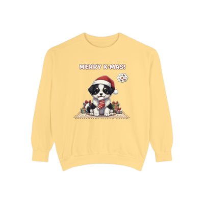 Cute Puppy waiting for Christmas presents style 7 Cozy Graphic Unisex Crewneck Sweatshirt