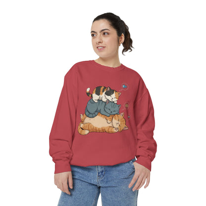 3 Cute Sleeping Cats Cozy Graphic Unisex Crewneck Sweatshirt style 2