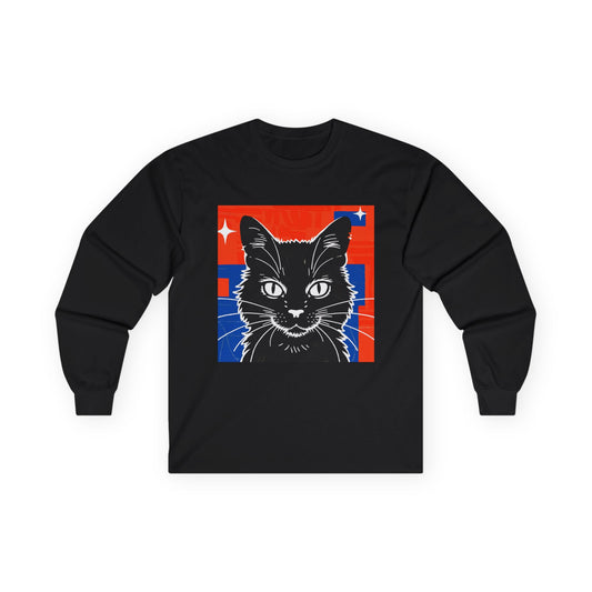 Vintage Cat Graphic Long Sleeve Tee style 1, Perfect for Cat Lovers, Cozy Casual Wear, Gift for Pet Parents, Unisex Apparel
