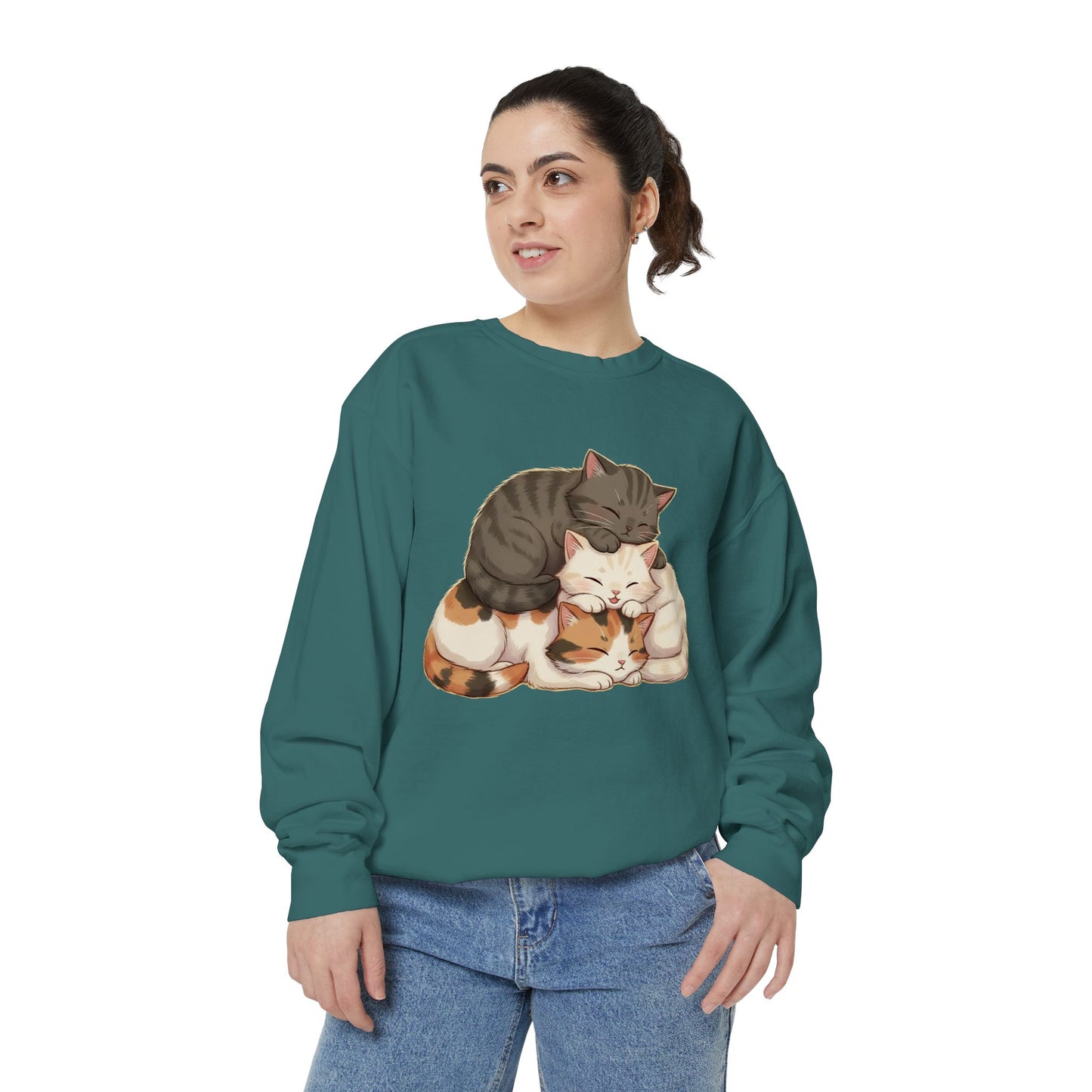 3 Cute Sleeping Cats Cozy Graphic Unisex Crewneck Sweatshirt style 3