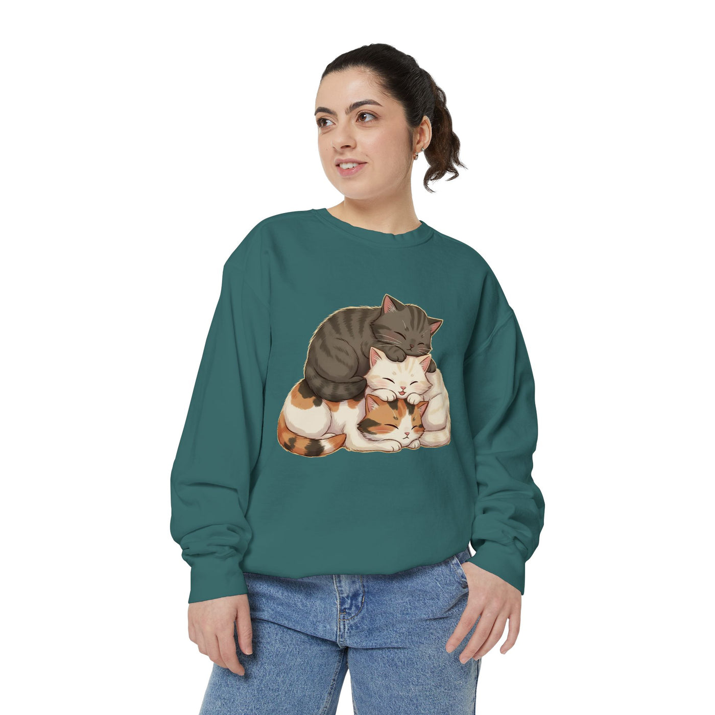 3 Cute Sleeping Cats style 3 Cozy Graphic Unisex Crewneck Sweatshirt
