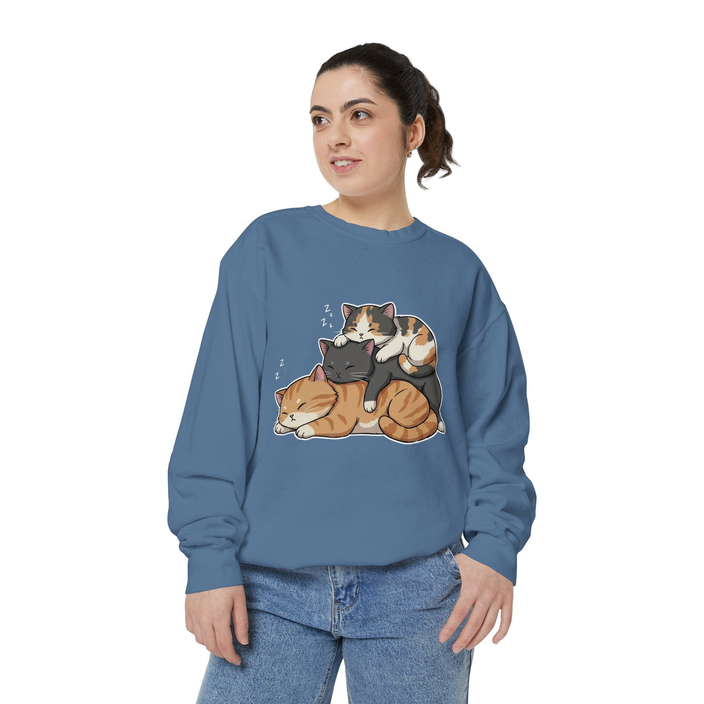 3 Cute Sleeping Cats style 7 Cozy Graphic Unisex Crewneck Sweatshirt