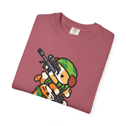 Cute Soldier Sniper Dog & Cat Unisex Graphic T-Shirt