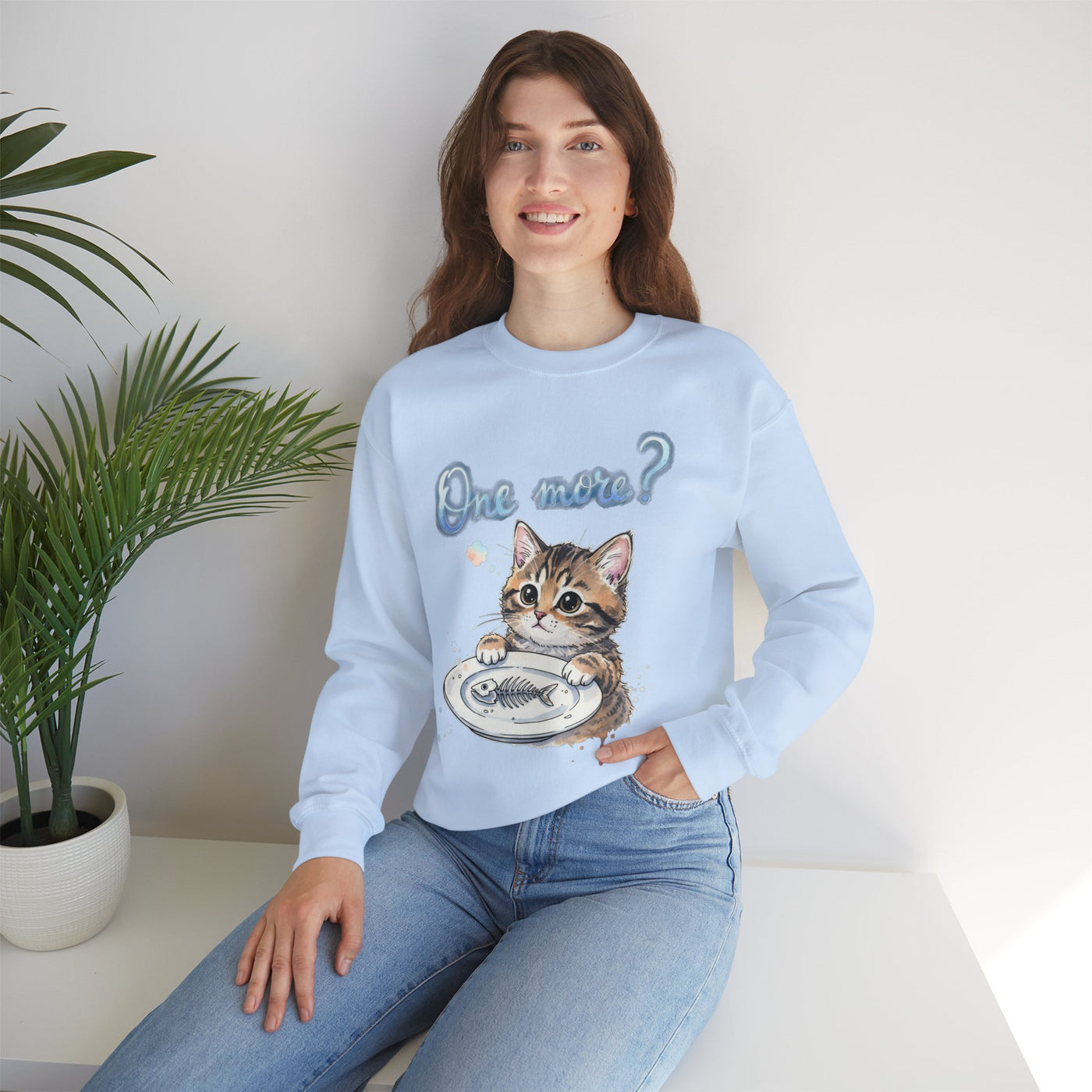 Watercolor painting style 3 Men & Women Cute Cat Pile Crewneck Sweatshirt