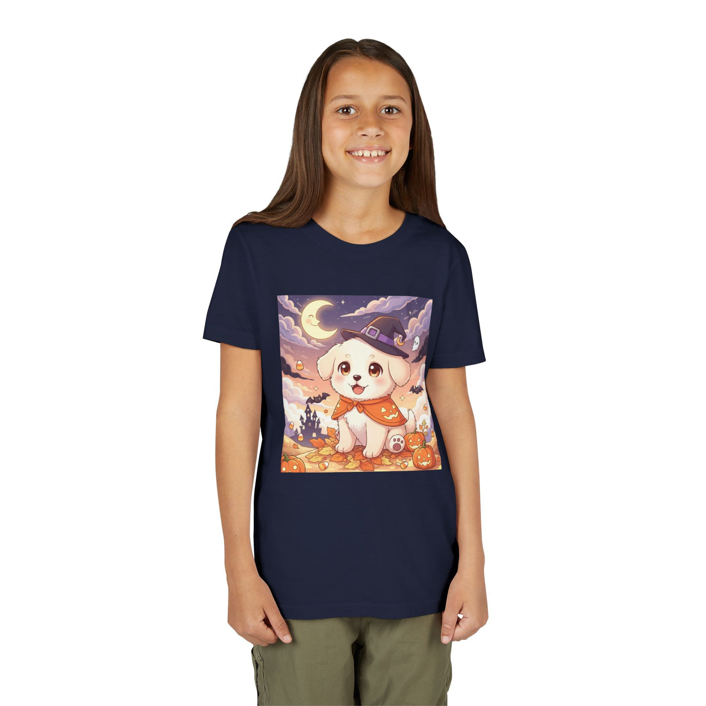 Halloween cute puppy anime style 2 Youth Tee, Short Sleeve T-Shirt, Kids Halloween Apparel, Cute Dog Tee, Fall Outfit for Children