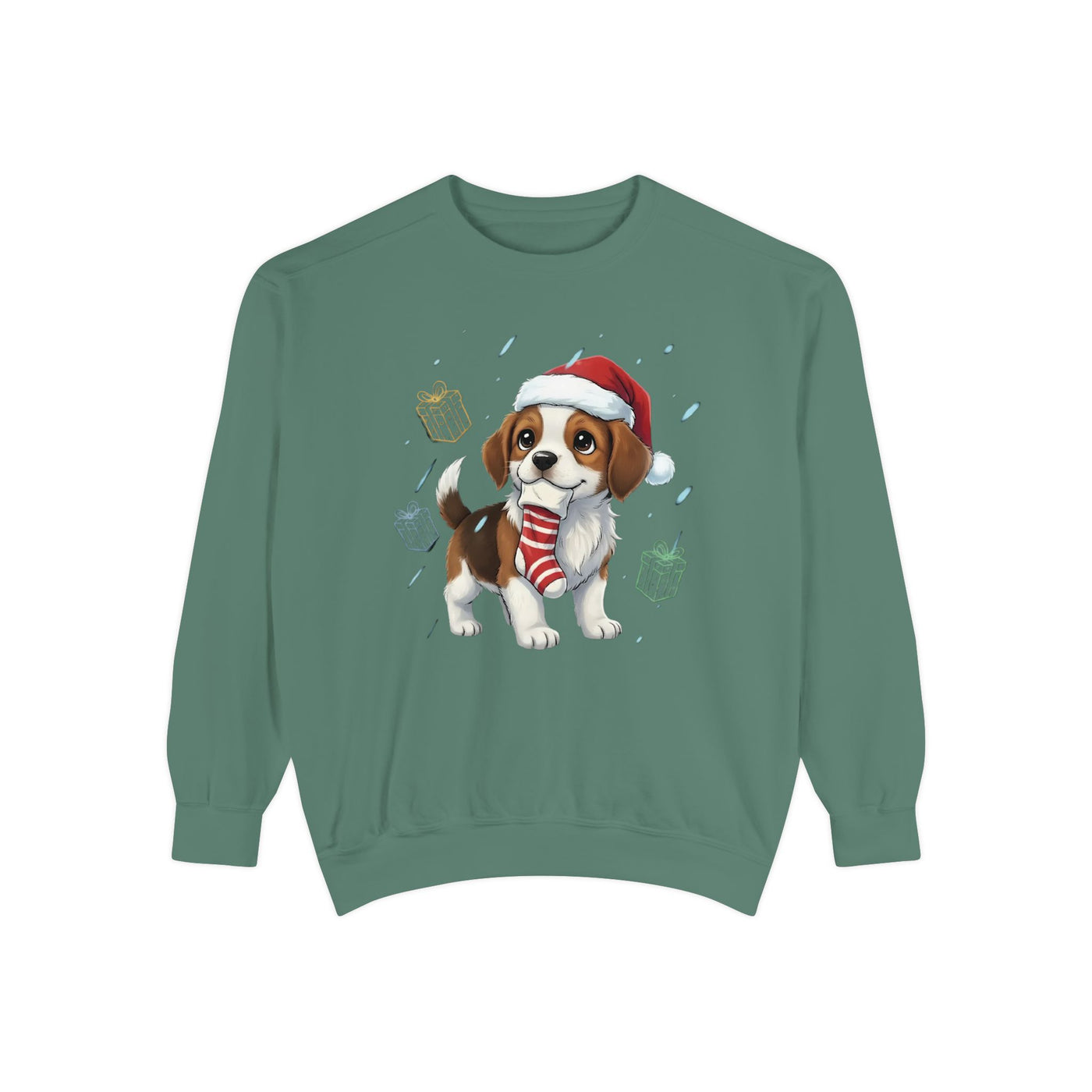Cute Puppy waiting for Christmas presents style 6 Cozy Graphic Unisex Crewneck Sweatshirt
