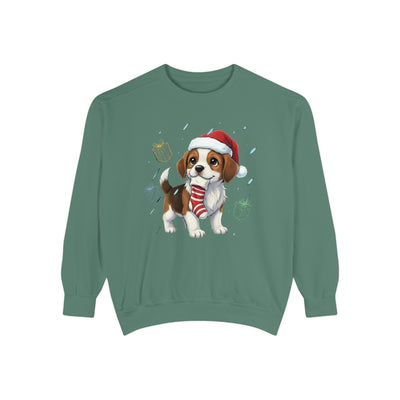 Cute Puppy waiting for Christmas presents style 6 Cozy Graphic Unisex Crewneck Sweatshirt