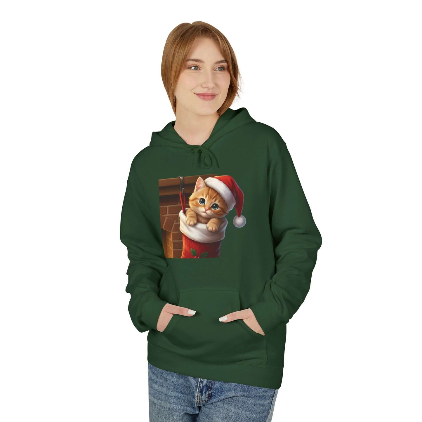 Kitten hiding in Christmas stocking Unisex Fleece Hoodie style 4