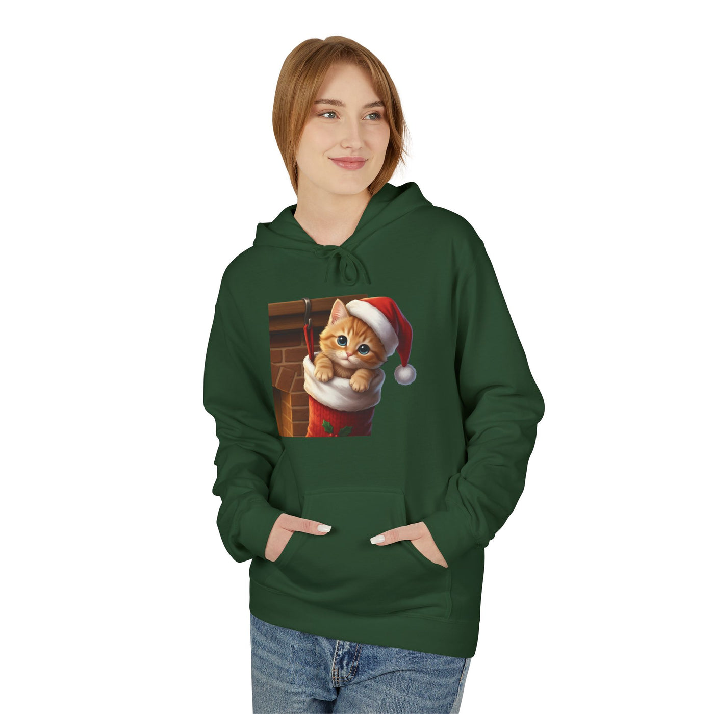Adorable kitten hiding in Christmas stocking style 4 Cozy Graphic Unisex Midweight Softstyle Fleece Hoodie