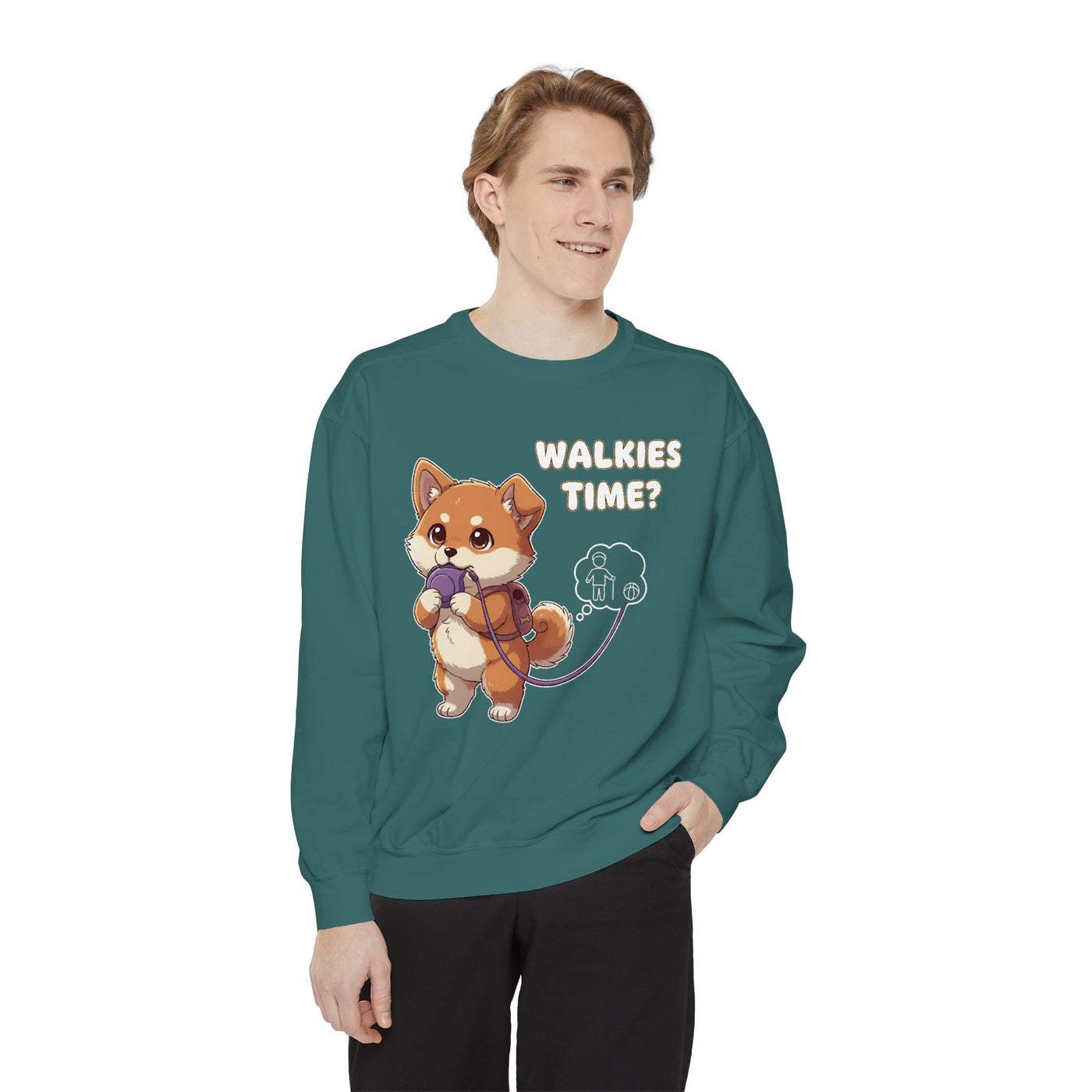 Cute Dog Walk Time style 3 Cozy Graphic Unisex Crewneck Sweatshirt
