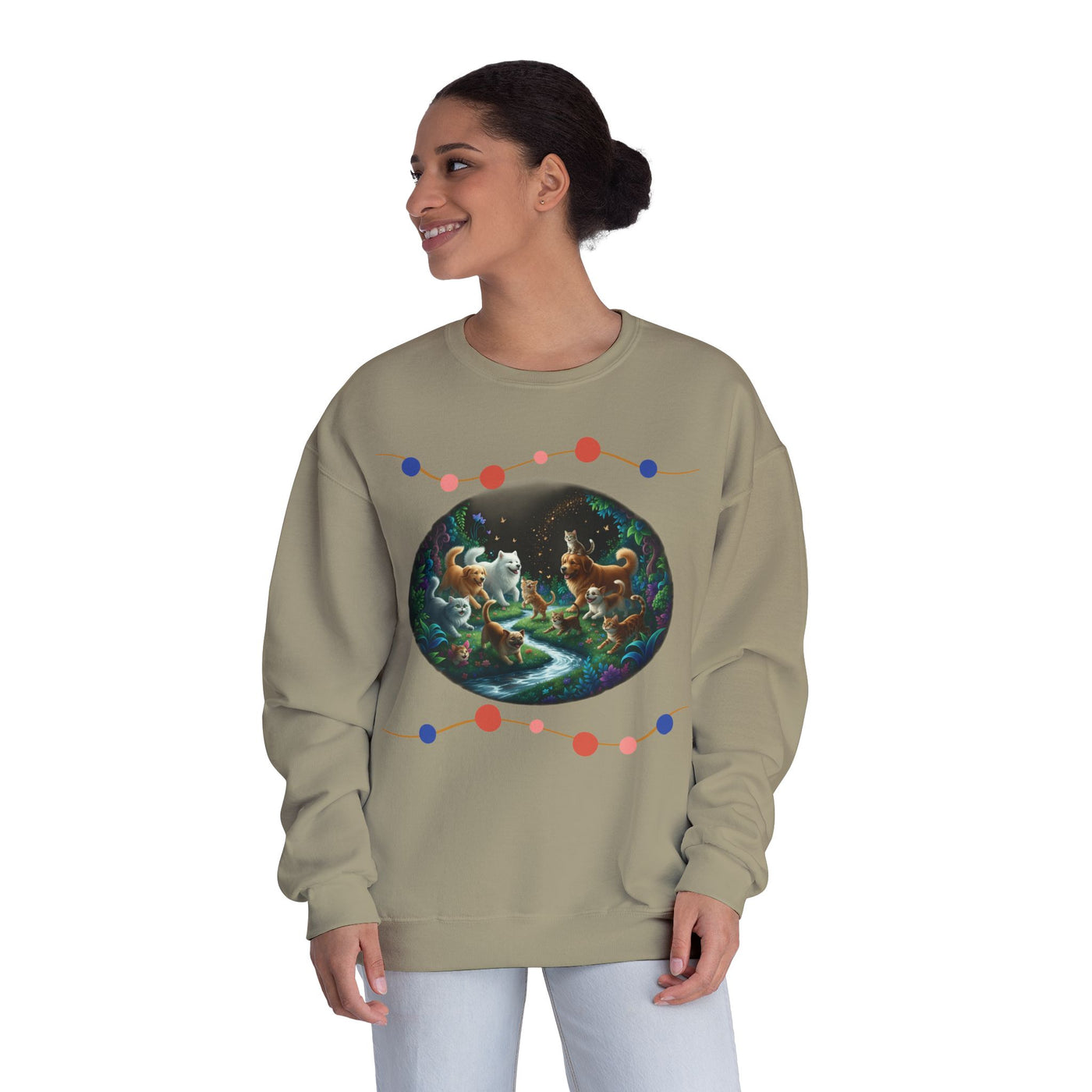 Cats & Dogs Happy Garden 1 Unisex NuBlend® Crewneck Sweatshirt