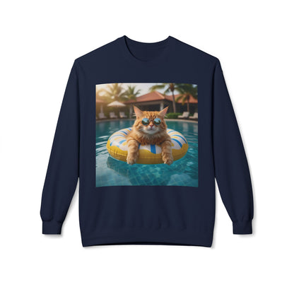 Swimming Pool Vibes Graphic Cat Unisex Crewneck Sweatshirt
