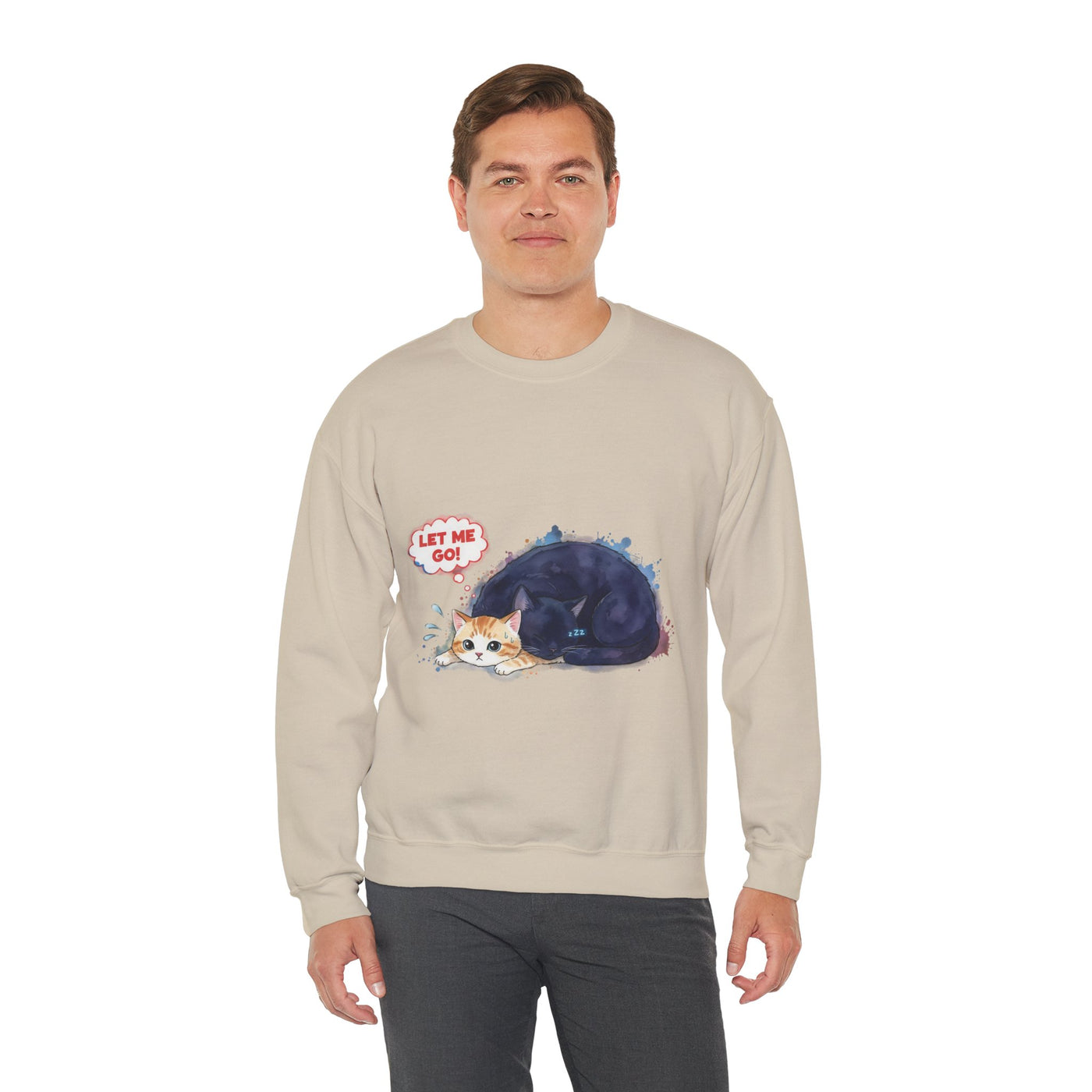 Watercolor painting style 1 Men & Women Cute Cat Pile Crewneck Sweatshirt