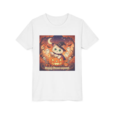 Halloween cute kitten anime style 6 Unisex Youth Tee | T-Shirt, Cute Pumpkin Shirt, Kids Halloween Outfit, Cat Lover Gift, Fun Fall Apparel