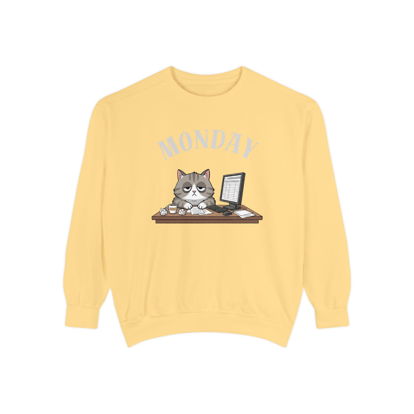 Monday Face Cat Stares Blankly Unisex Crewneck Sweatshirt style 5