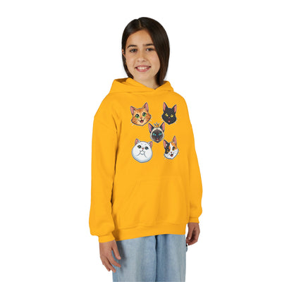 Cute Cat Heads Unisex Youth Hoodie, Fun Pet Lover Sweater, Kids Gift, Animal Lover Apparel, Perfect for Birthdays & Holidays