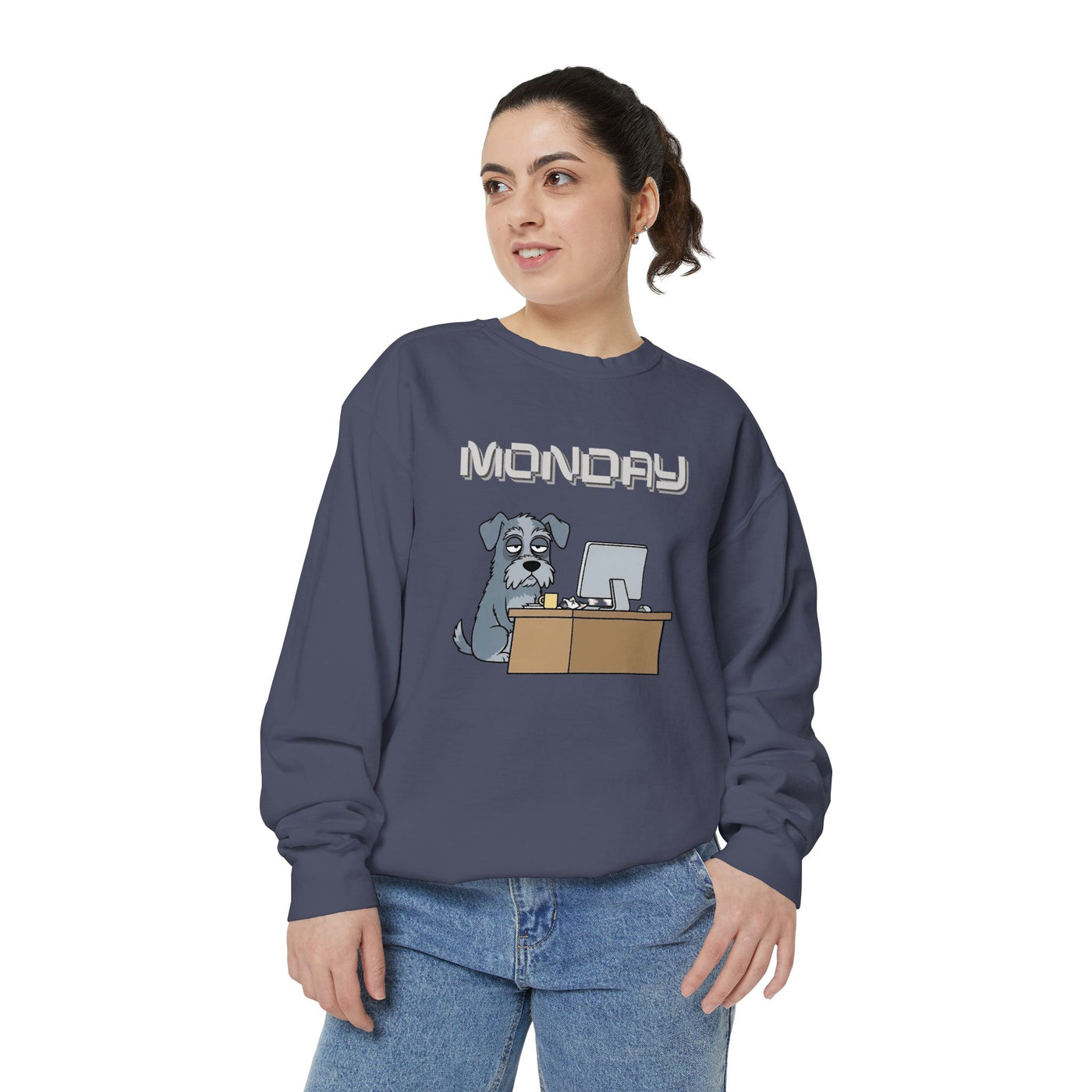 Monday Face Dog Stares Blankly Unisex Crewneck Sweatshirt style 2
