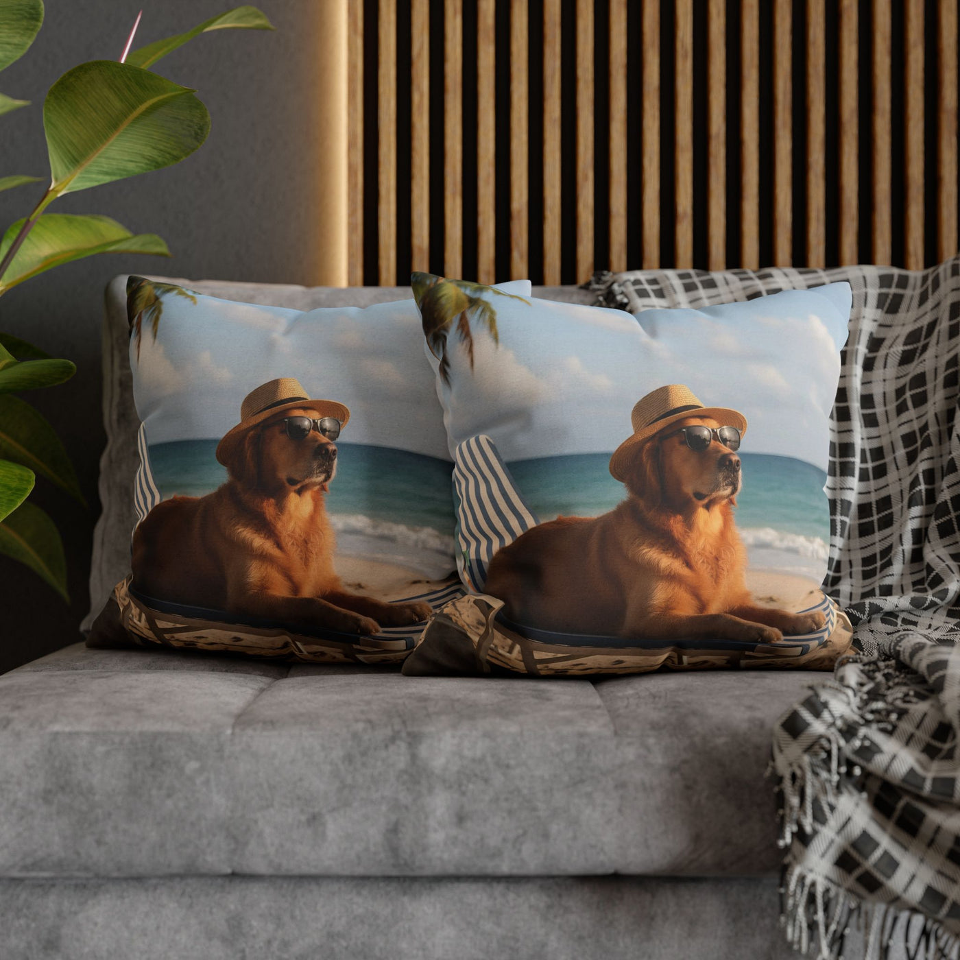 Relaxing Dog Beach Pillowcase - Cozy Spun Polyester Decorative Pillowcase for Dog Lovers