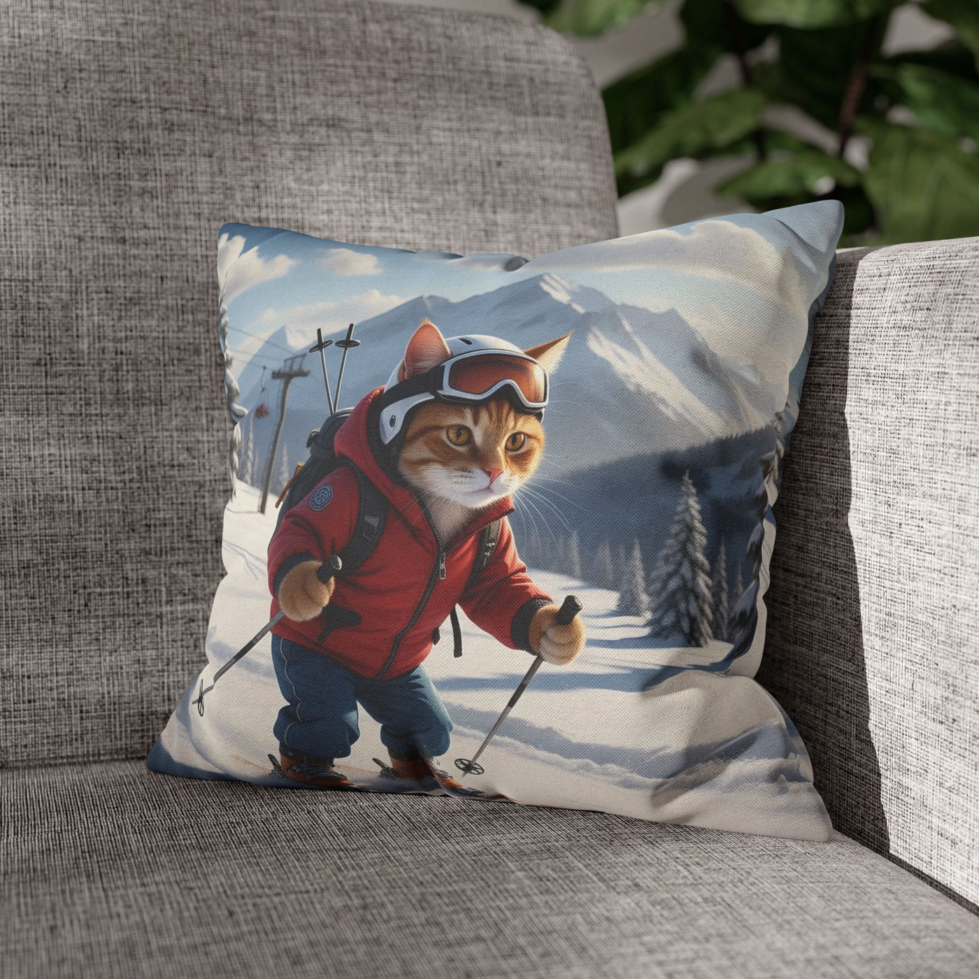 Skiing Cat Pillowcase - Fun & Cozy Decorative Pillowcase