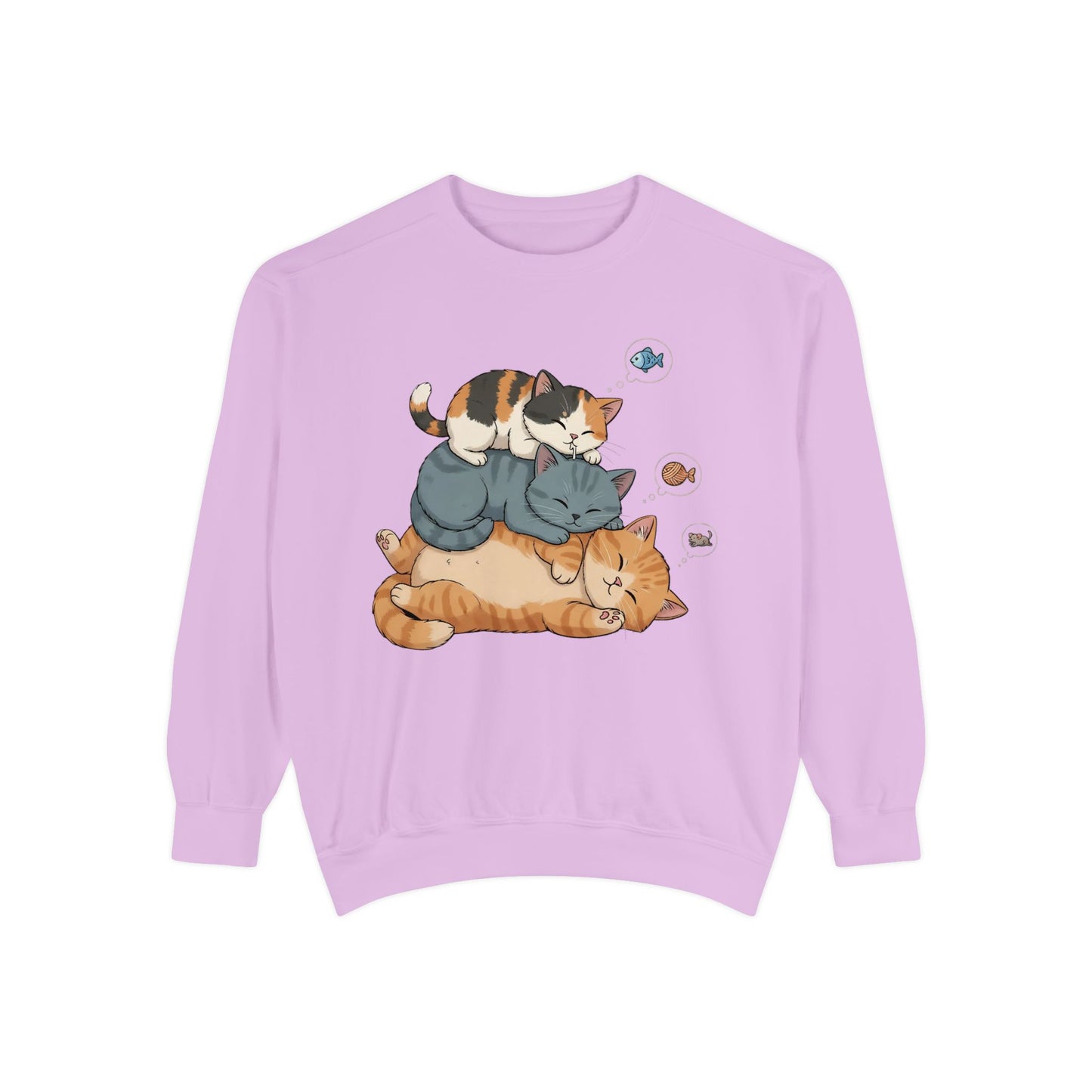 3 Cute Sleeping Cats Cozy Graphic Unisex Crewneck Sweatshirt style 2