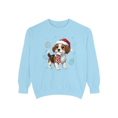 Cute Puppy waiting for Christmas presents style 6 Cozy Graphic Unisex Crewneck Sweatshirt