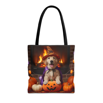 Adorable Halloween Puppy Tote Bag, Dog Lover Bag, Spooky Season Accessories, Pumpkin Patch Shopper, Cute Pet Gift