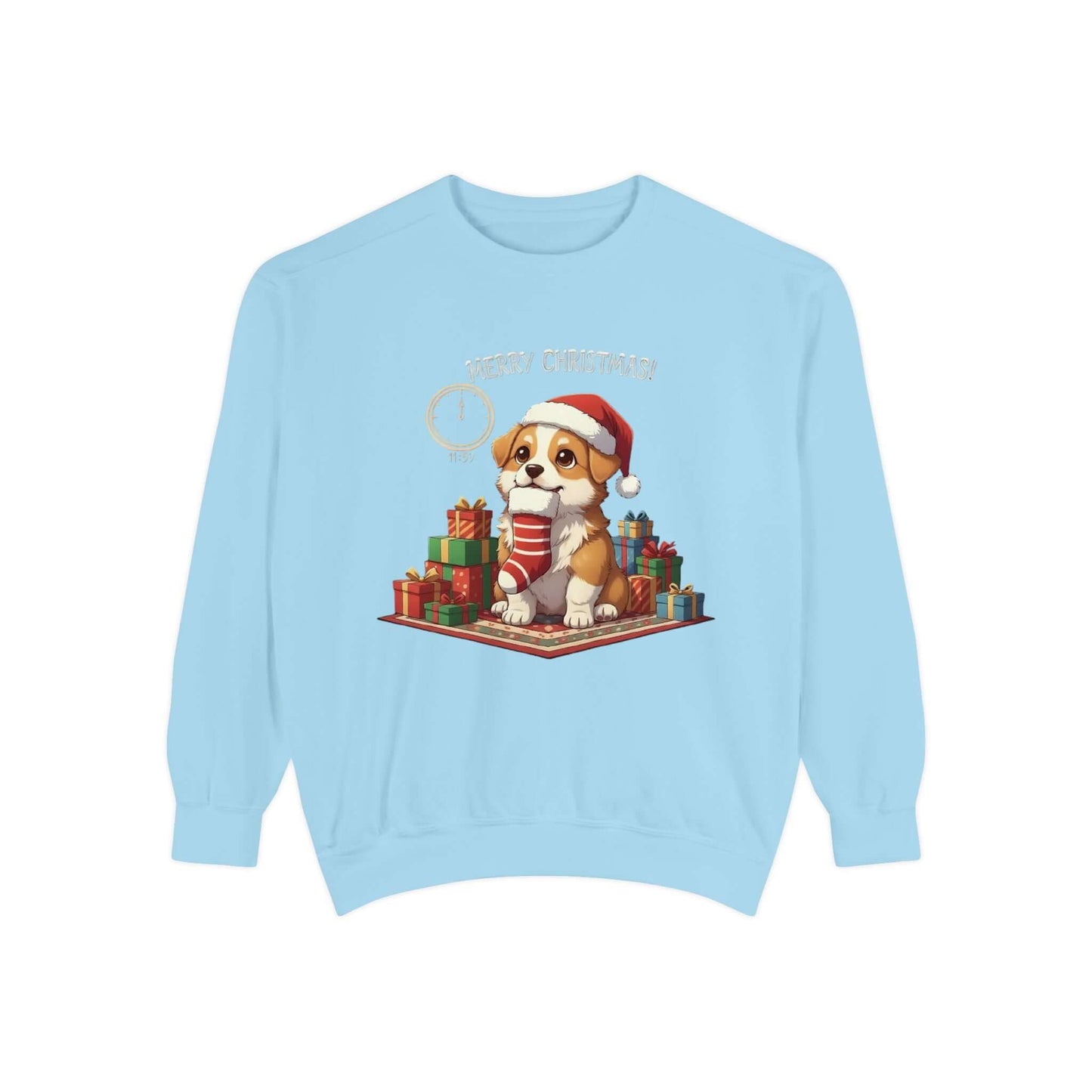 Puppy wait for Christmas presents Unisex Crewneck Sweatshirt style 1