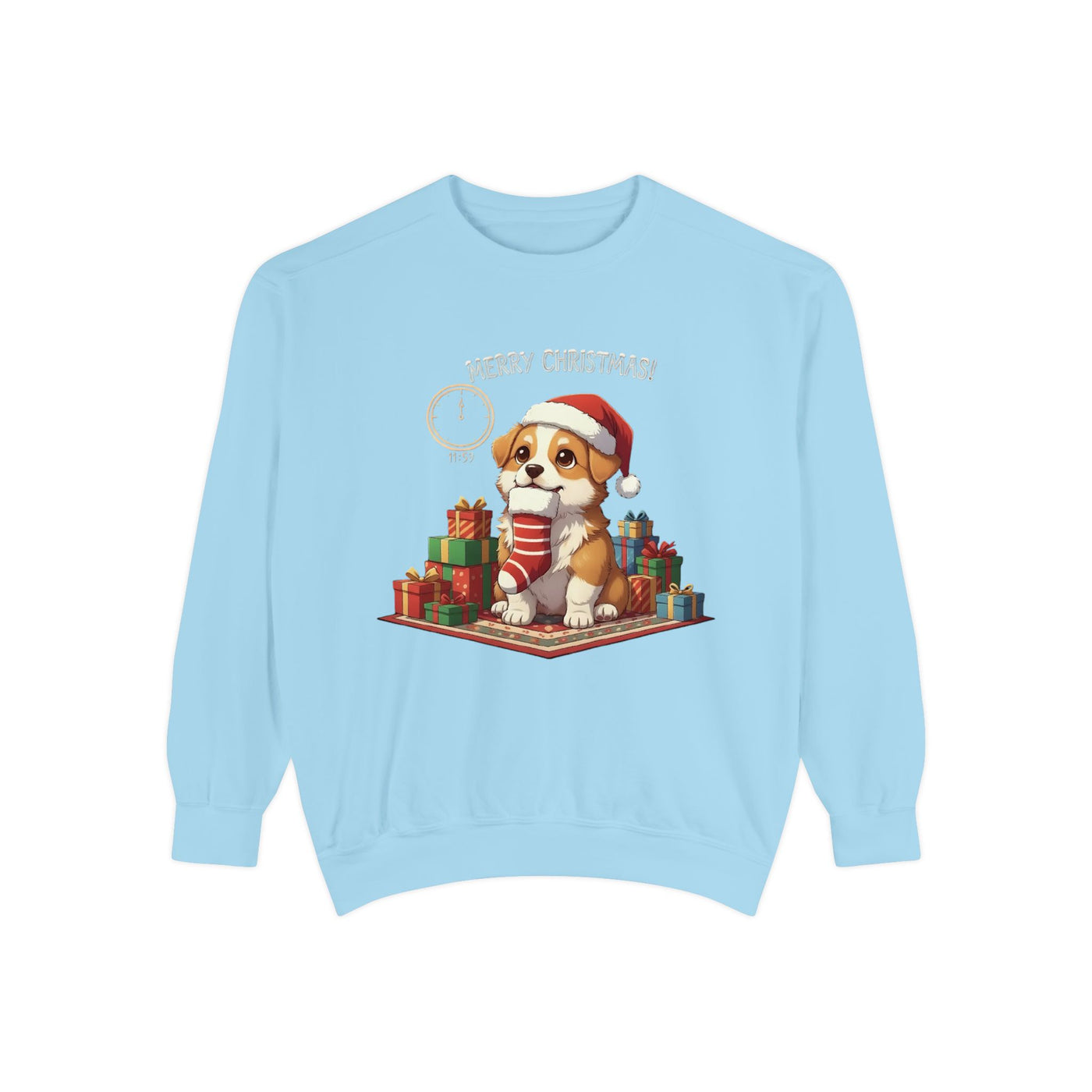 Cute Puppy waiting for Christmas presents style 1 Cozy Graphic Unisex Crewneck Sweatshirt