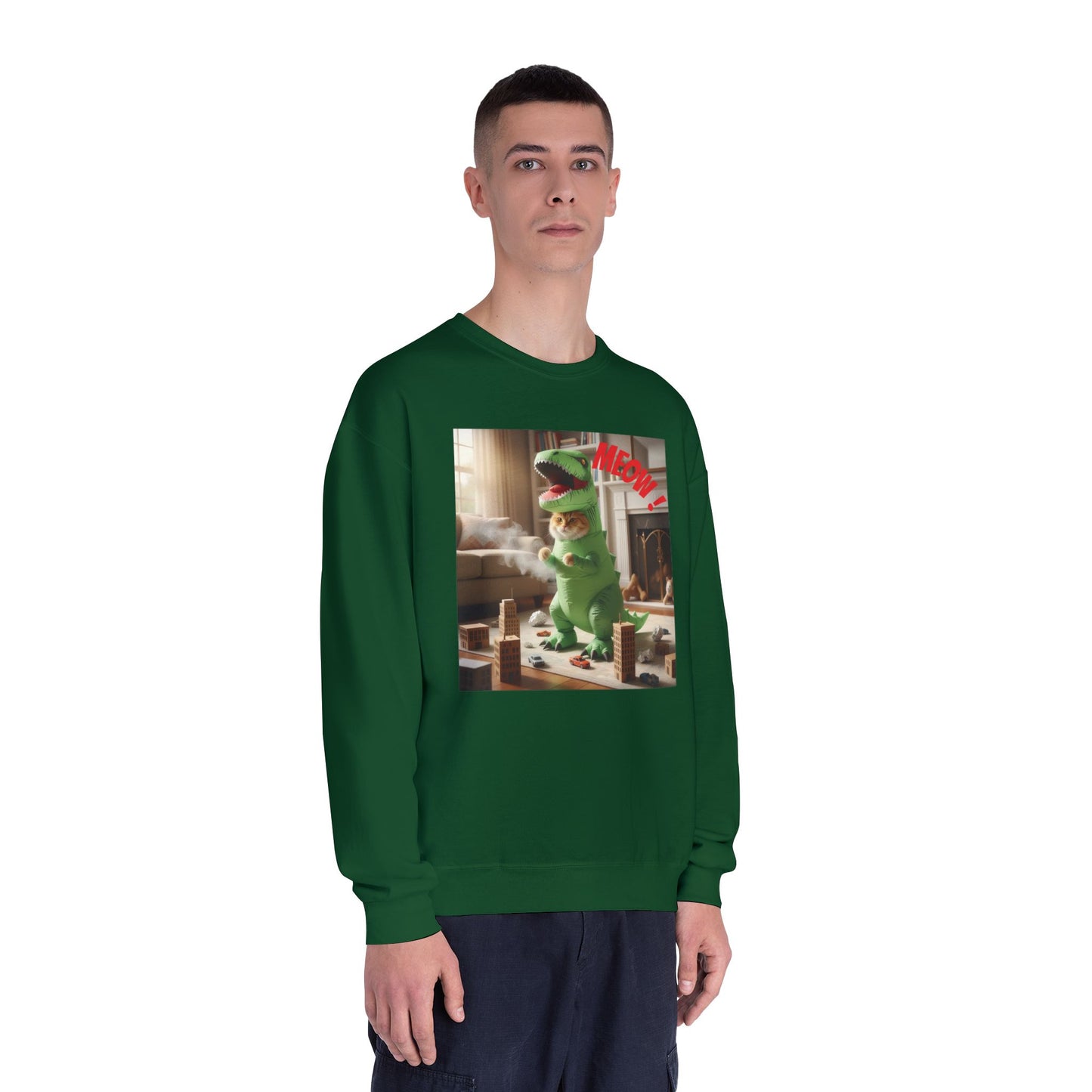 Tyrannosaurus Cat at home Unisex NuBlend Crewneck Sweatshirt