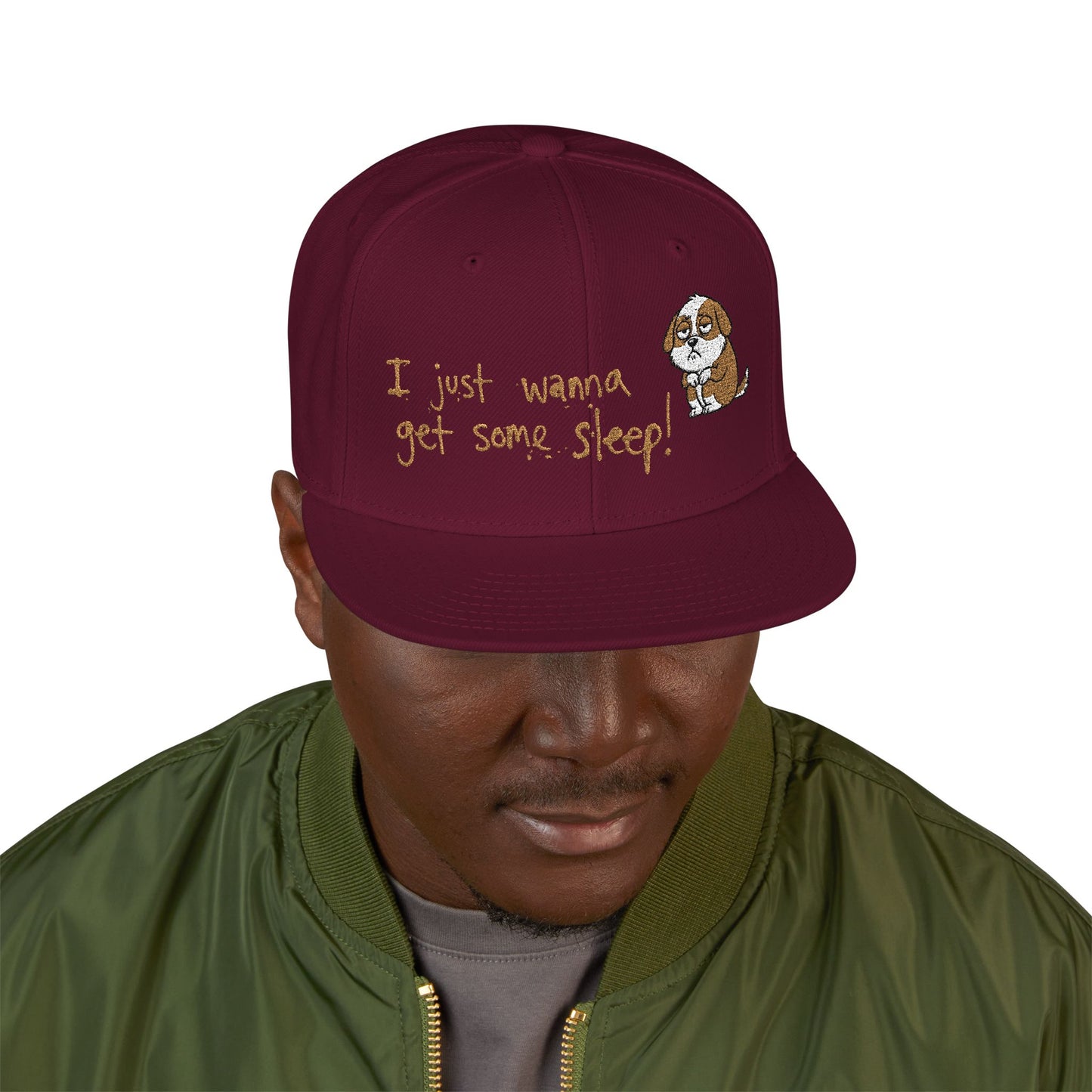 I just wanna get some sleep Embroidered Cute Puppy Snapback Hat
